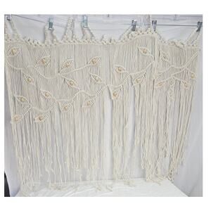 Boho Macrame Wall Hanging w Wood Beads Fringe Handmade Style Decor 45" x 36"